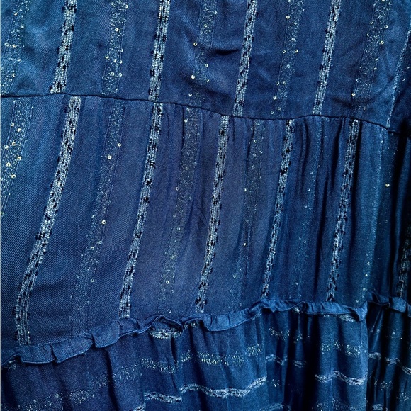 Soft Surroundings Womens Size 3X Kara Shimmer Tiered Sequin Blue Maxi Dress Plus - Picture 7 of 10